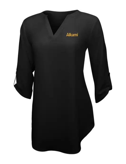 Womens Black 3/4 Sleeve Tunic Blouse w/Alkami Logo