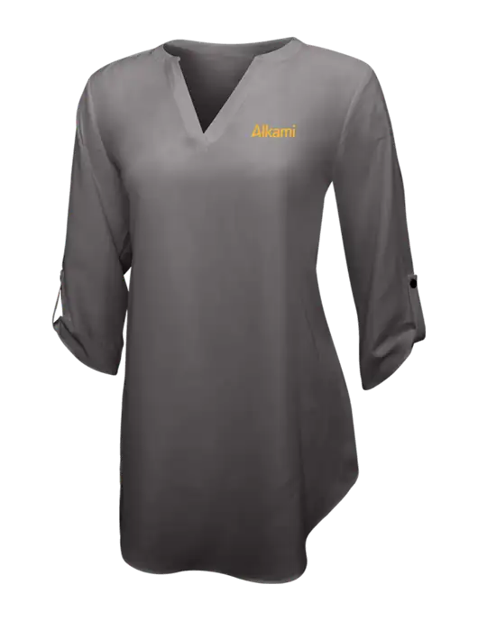 Dark Grey Womens 3/4 Sleeve Tunic Blouse w/Alkami Logo