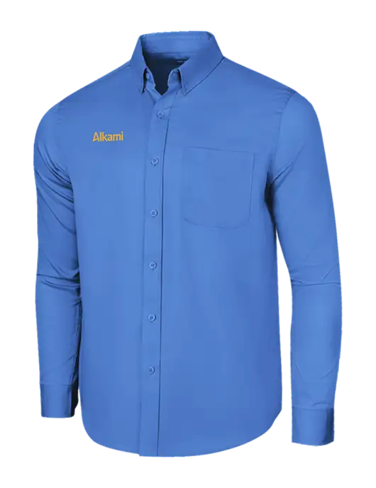Long Sleeve Dark Carolina Blue Superpro React Twill Shirt w/Alkami Logo