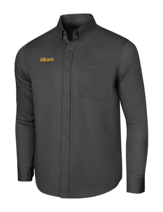 Long Sleeve Dark Grey Superpro React Twill Shirt w/Alkami Logo