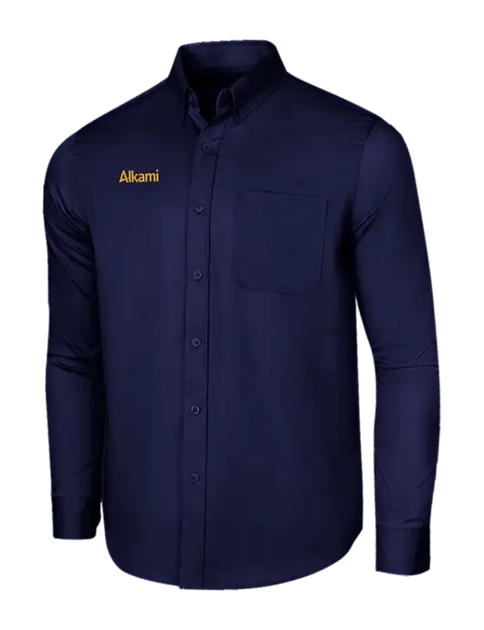 Long Sleeve Navy Superpro React Twill Shirt w/Alkami Logo