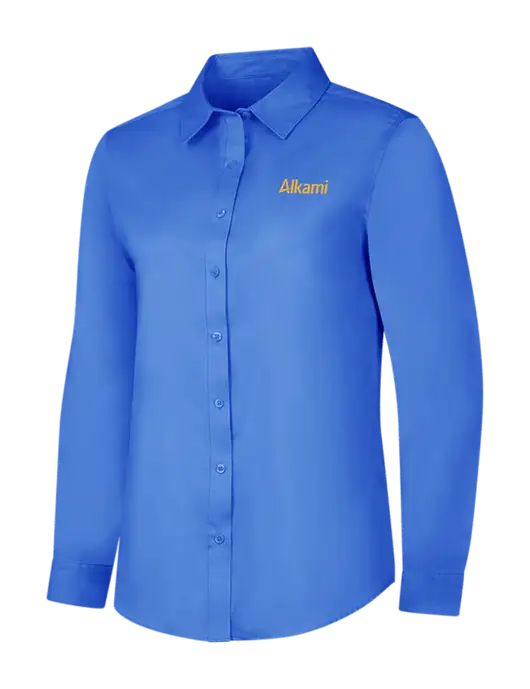 Dark Carolina Blue Womens Long Sleeve Superpro React Twill Shirt w/Alkami Logo