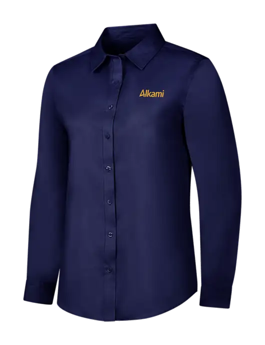 Navy Womens Long Sleeve Superpro React Twill Shirt w/Alkami Logo