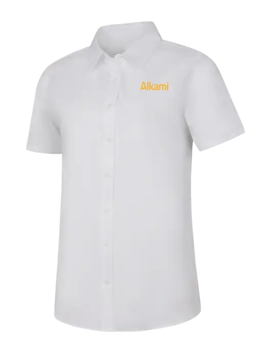 Womens White Short Sleeve Superpro React Twill Shirt w/Alkami Logo