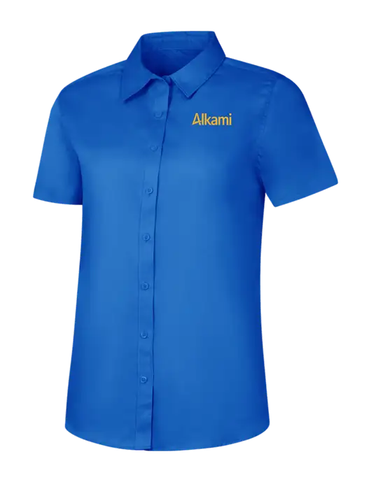 Womens Short Sleeve Royal Blue Superpro React Twill Shirt w/Alkami Logo