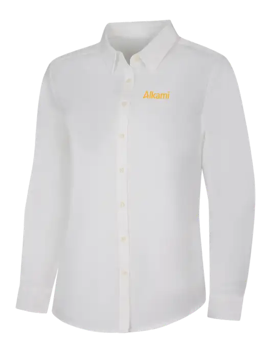 Womens White Long Sleeve Superpro React Twill Shirt w/Alkami Logo