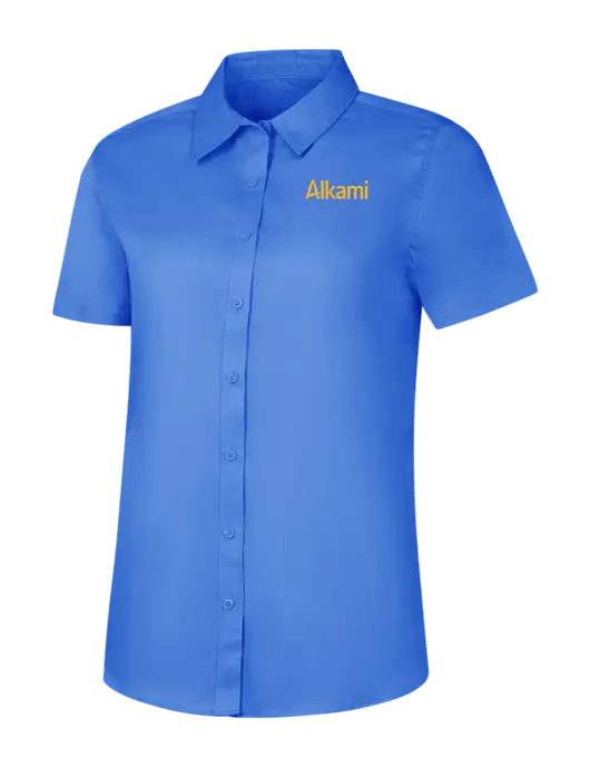 Womens Dark Carolina Blue Short Sleeve Superpro React Twill Shirt w/Alkami Logo
