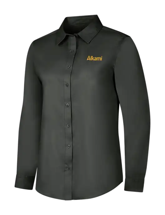 Dark Grey Womens Long Sleeve Superpro React Twill Shirt w/Alkami Logo