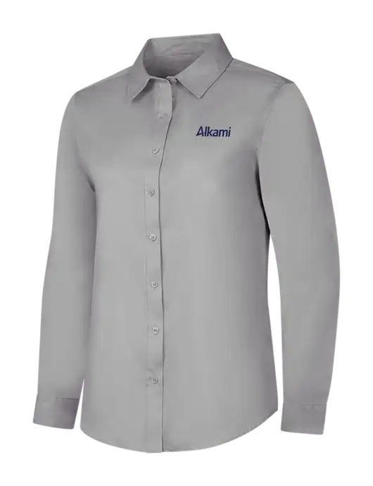 Light Grey Womens Long Sleeve Superpro React Twill Shirt w/Alkami Logo