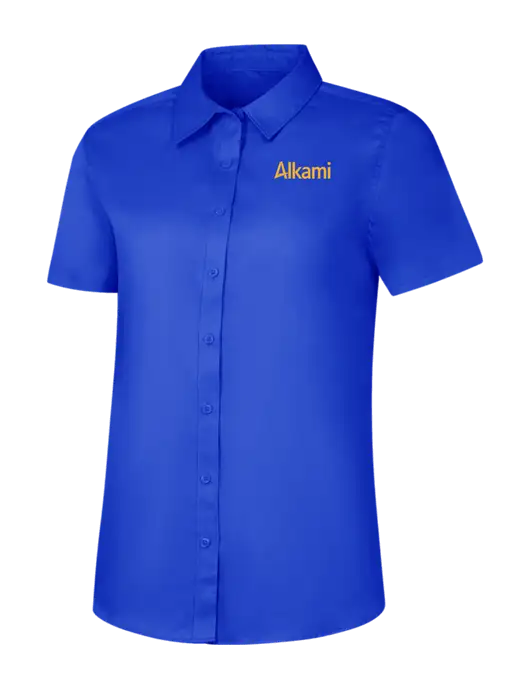 Womens Short Sleeve Dark Royal Superpro React Twill Shirt w/Alkami Logo