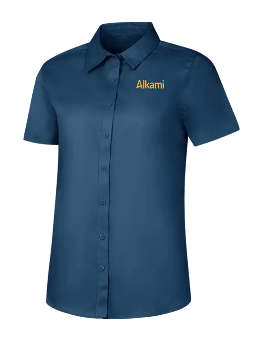 Womens Light Navy Short Sleeve Superpro React Twill Shirt w/Alkami Logo