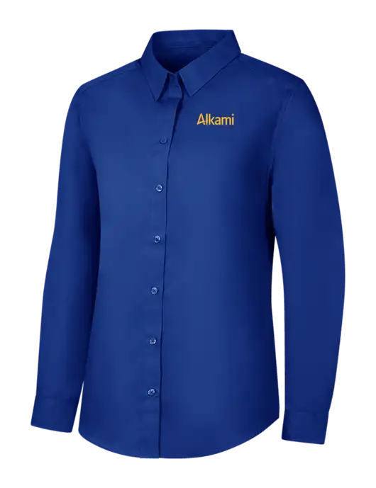 Womens Royal Long Sleeve Carefree Poplin Shirt w/Alkami Logo