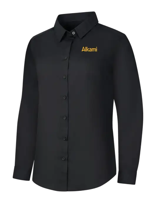 Womens Black Long Sleeve Carefree Poplin Shirt w/Alkami Logo