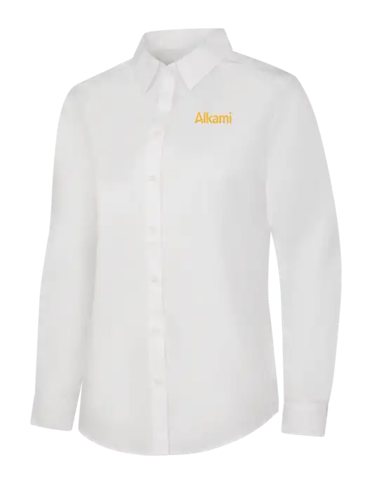 Womens White Long Sleeve Carefree Poplin Shirt w/Alkami Logo