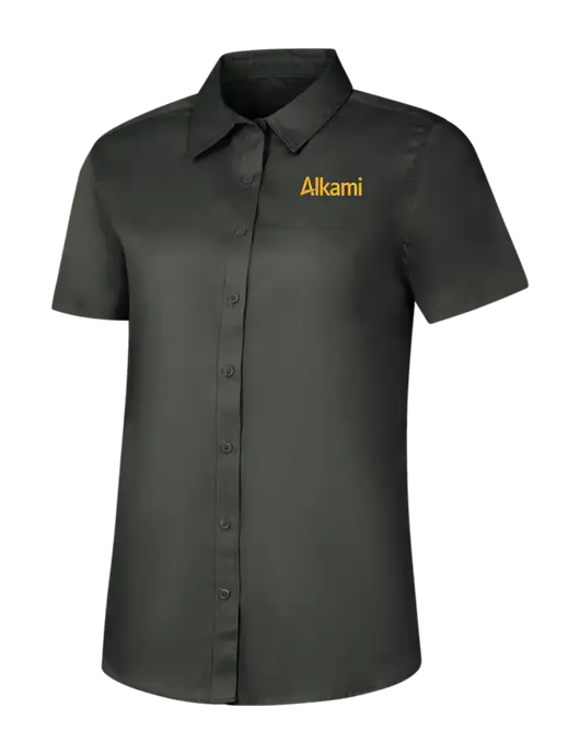 Womens Dark Grey Short Sleeve Superpro React Twill Shirt w/Alkami Logo