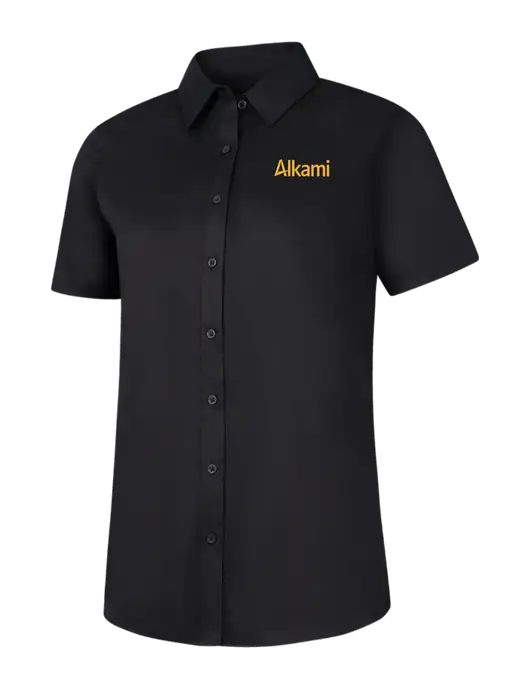 Womens Black Short Sleeve Superpro React Twill Shirt w/Alkami Logo