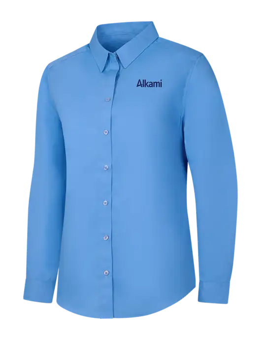 Womens Carolina Blue Long Sleeve Carefree Poplin Shirt w/Alkami Logo