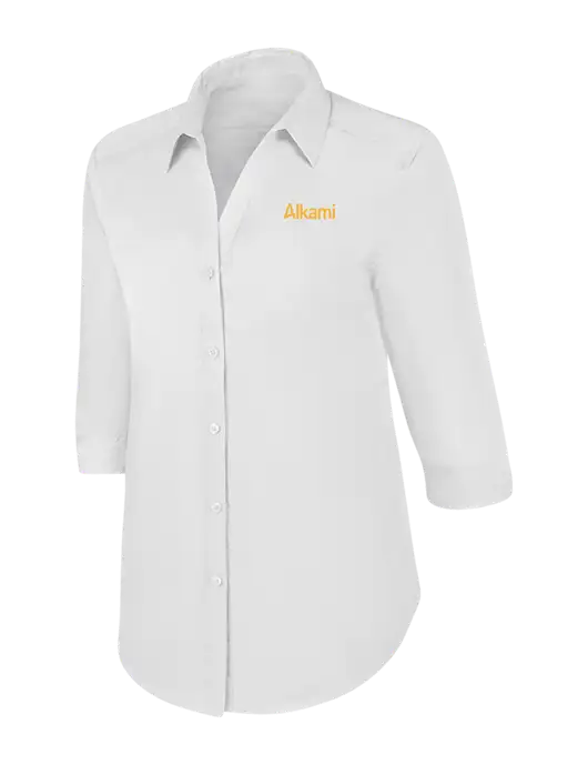 Womens White 3/4 Sleeve Carefree Poplin Shirt w/Alkami Logo