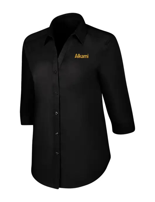 Womens Black 3/4 Sleeve Carefree Poplin Shirt w/Alkami Logo