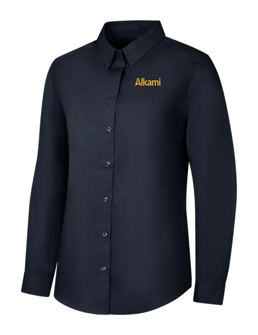 Womens River Blue Navy Long Sleeve Carefree Poplin Shirt w/Alkami Logo