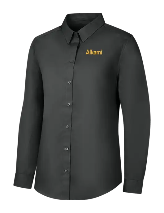 Womens Dark Grey Long Sleeve Carefree Poplin Shirt w/Alkami Logo