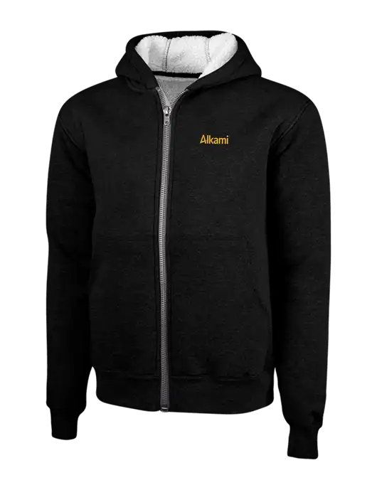Cornerstone Black Heavyweight Sherpa Lined Hooded Fleece Jacket w/Alkami Logo