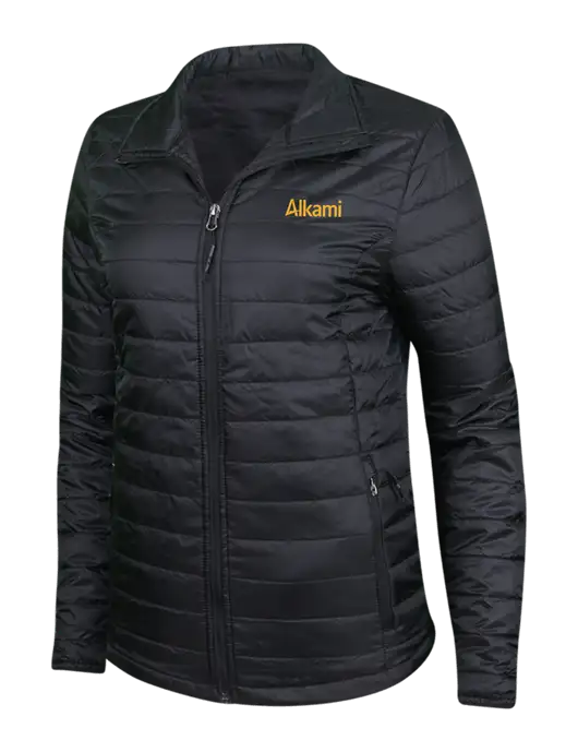 Womens Black Puffy Packable Jacket w/Alkami Logo