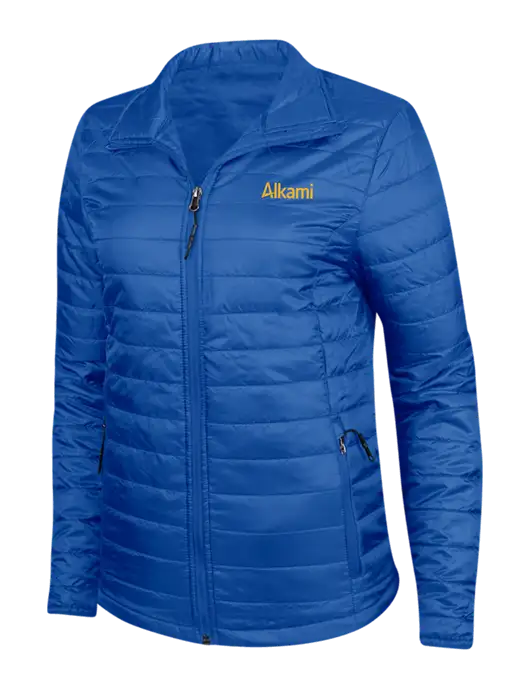 Dark Royal Blue Womens Puffy Packable Jacket w/Alkami Logo