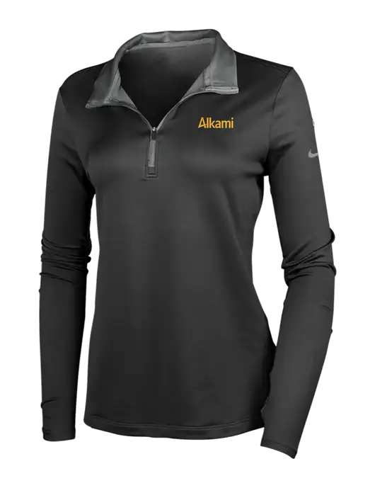 NIKE Black/Dark Grey Womens Dry-Fit Stretch 1/2 Zip Cover-Up w/Alkami Logo