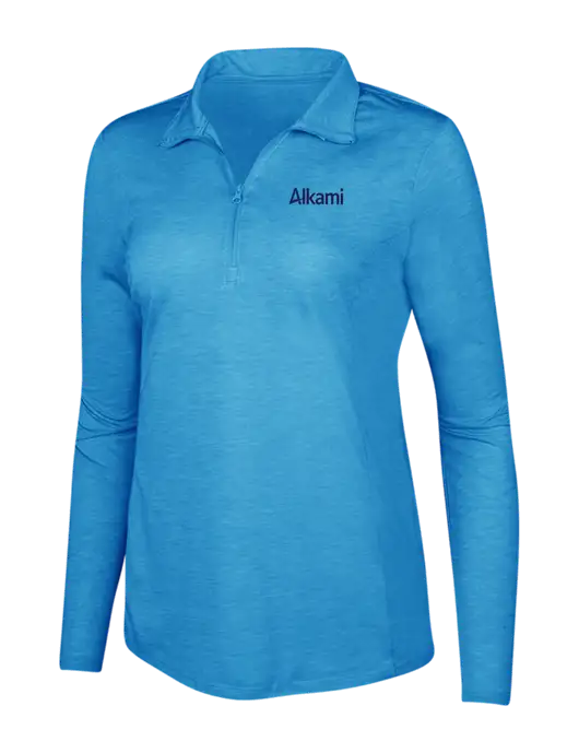 Light Blue Heather Womens Posicharge Tri-Blend Wicking 1/4 Zip Pullover w/Alkami Logo