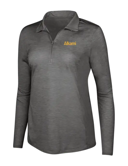 Dark Grey Heather Womens Posicharge Tri-Blend Wicking 1/4 Zip Pullover w/Alkami Logo