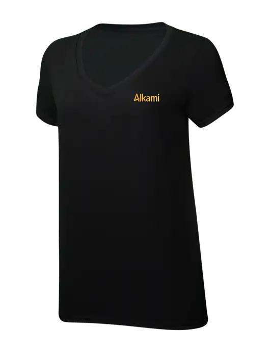 Womens Simply Soft V-Neck Black 4.5oz  Poly/Combed Ring Spun Cotton T-Shirt w/Alkami Logo
