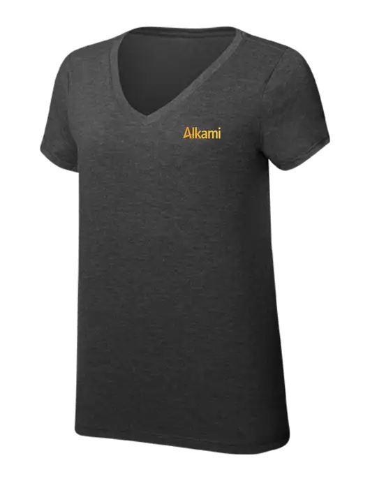 Womens Simply Soft V-Neck Black Frost 4.5oz  Poly/Combed Ring Spun Cotton T-Shirt w/Alkami Logo