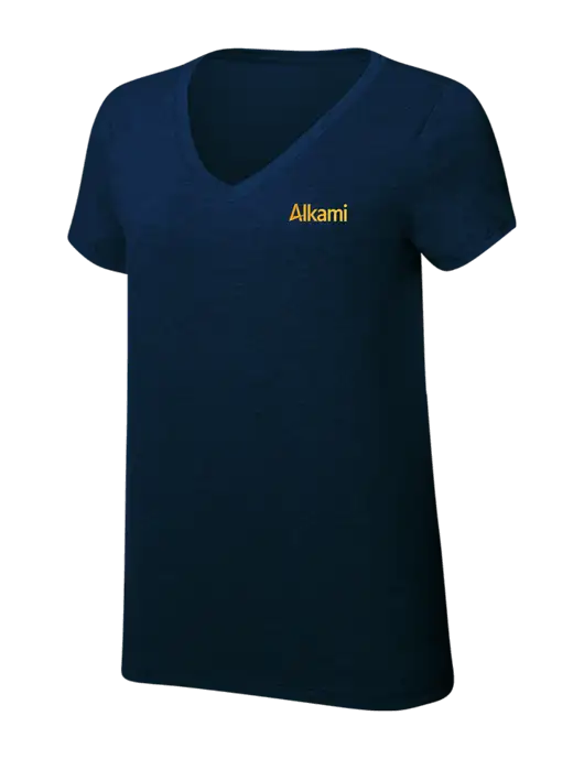 Womens Simply Soft V-Neck New Navy 4.5oz  Poly/Combed Ring Spun Cotton T-Shirt w/Alkami Logo
