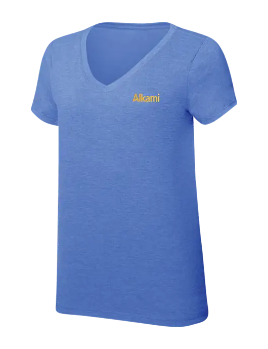 Womens Simply Soft V-Neck Royal Frost 4.5oz  Poly/Combed Ring Spun Cotton T-Shirt w/Alkami Logo