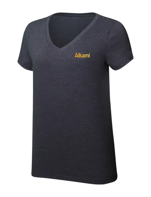 Womens Simply Soft V-Neck Heather Charcoal 4.5oz  Poly/Combed Ring Spun Cotton T-Shirt w/Alkami Logo