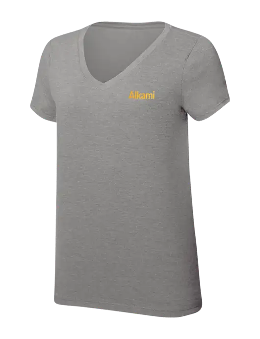 Womens Simply Soft V-Neck Grey Frost 4.5oz  Poly/Combed Ring Spun Cotton T-Shirt w/Alkami Logo