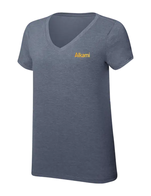 Womens Simply Soft V-Neck Navy Frost 4.5oz  Poly/Combed Ring Spun Cotton T-Shirt w/Alkami Logo