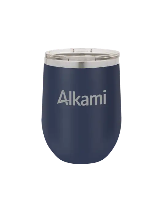 Polar Camel 12 oz Powder Coated Navy Vacuum Insulated Stemless Wine Tumbler w/Alkami Logo