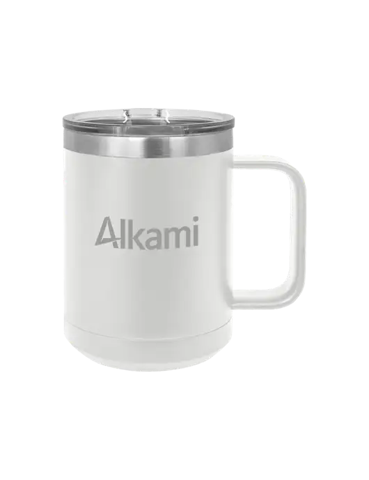 Polar Camel 15 oz Powder Coated White Vacuum Insulated Mug with Slider Lid w/Alkami Logo