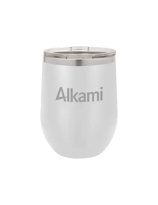 Polar Camel 12 oz Powder Coated White Vacuum Insulated Stemless Wine Tumbler w/Alkami Logo
