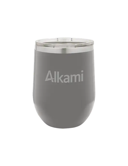 Polar Camel 12 oz Powder Coated Grey Vacuum Insulated Stemless Wine Tumbler w/Alkami Logo