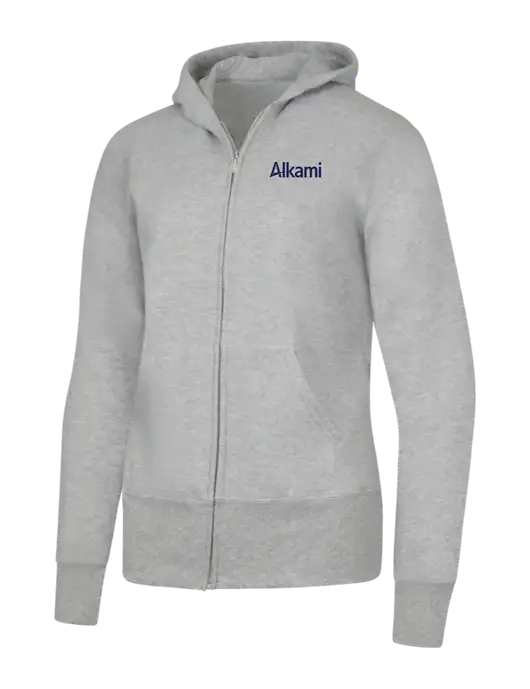 Grey Heather Womens Core Fleece Full-Zip Hooded Sweatshirt w/Alkami Logo