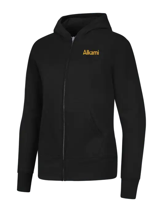 Jet Black Womens Core Fleece Full-Zip Hooded Sweatshirt w/Alkami Logo