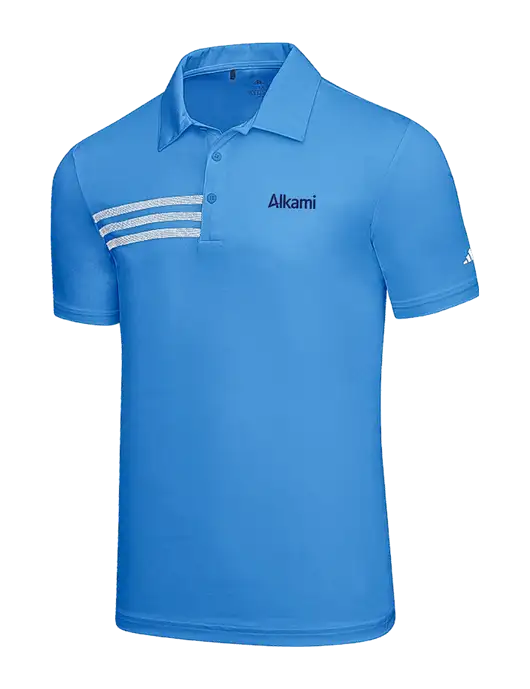 Adidas Carolina Blue 3 Stripes Chest Polo w/Alkami Logo