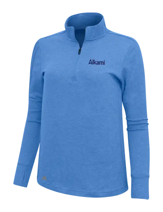 Adidas Light Blue Heather Womens 3 Stripes Quarter Zip Sweater w/Alkami Logo