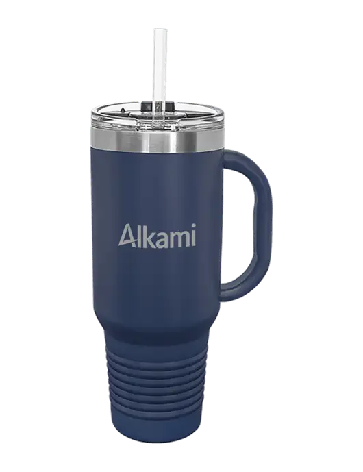 Polar Camel 40 oz. Powder Coated Vacuum Insulated Navy Travel Mug with Straw w/Alkami Logo