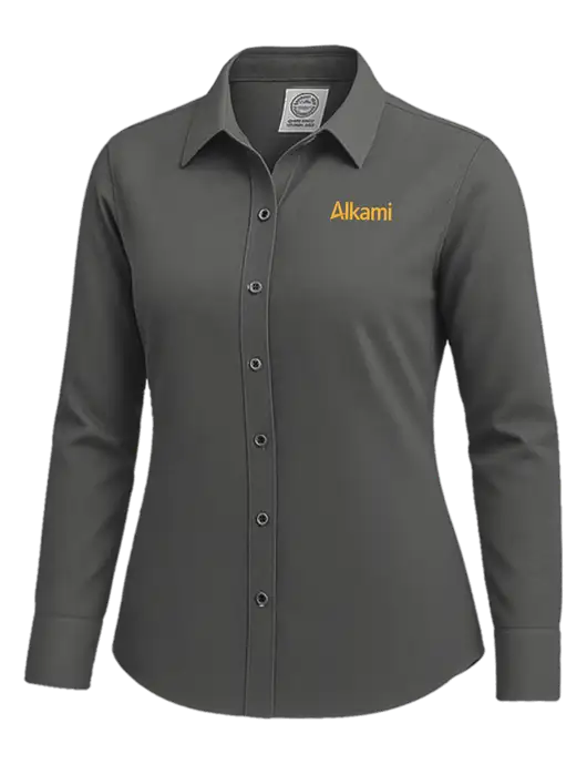 Brooks Brothers Womens Dark Grey Wrinkle-Free Stretch Nailhead Shirt w/Alkami Logo