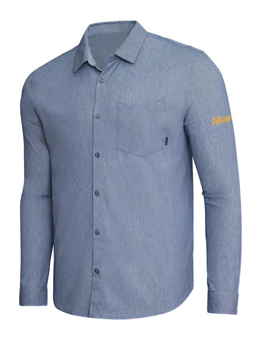 OGIO Slate Blue Heather Extend Long Sleeve Button Up Shirt w/Alkami Logo