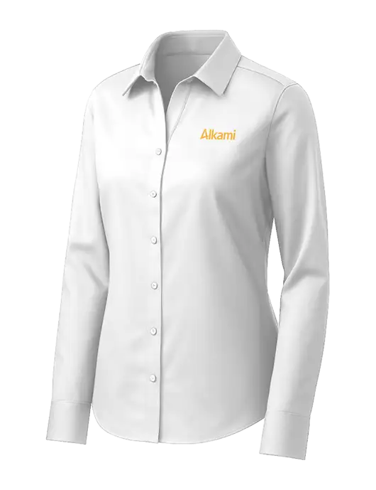 Brooks Brothers Womens White Wrinkle-Free Stretch Pinpoint Shirt w/Alkami Logo
